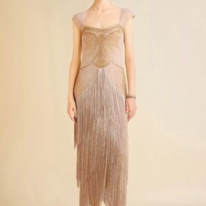 Glamorous Gold Maxi Fringe Dress